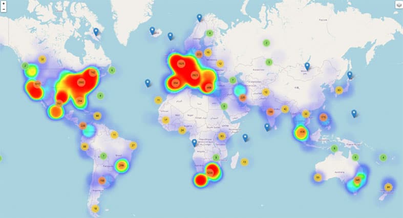 An image featuring the world map with covid-19-related threats statistics