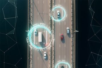 An image featuring tracking and surveillance concept with blue circles around the cars