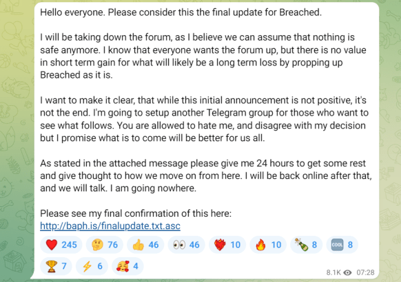 BreachForums admin last message