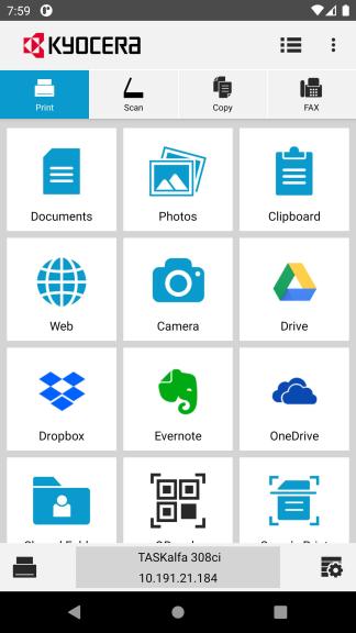 Kyocera Android printing app