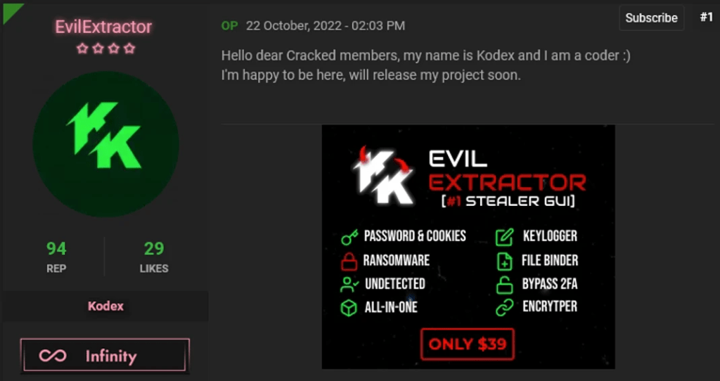 EvilExtractor info stealer