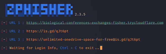 Zphisher produced URLs for phishing campaigns
