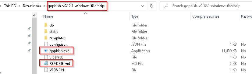 GoPhish zip file