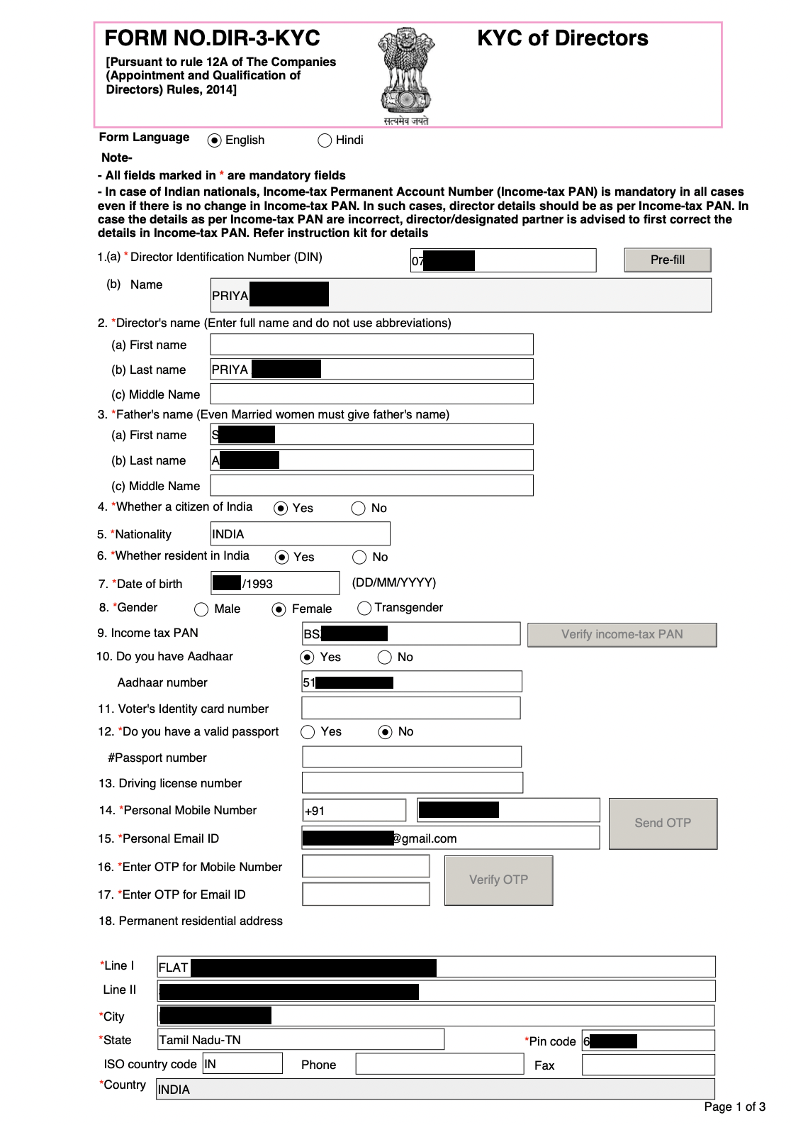 Screenshot of leaked filled-in KYC form