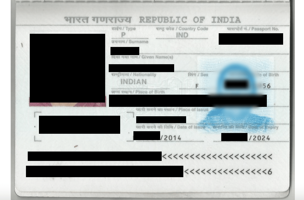 Screenshot of leaked passport